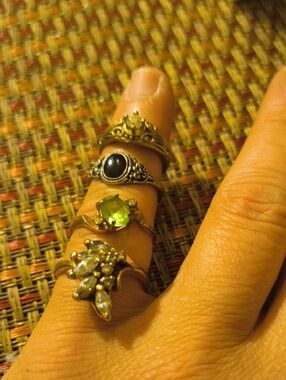 Gold-Tone Green Crystal Statement Ring - Women Jewelry One 14 Kt.